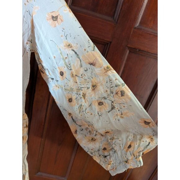 H&M Floral Long-Sleeve Peasant Blouse Dress With Tie Neck & Ruffles Size 12 - Picture 3 of 9